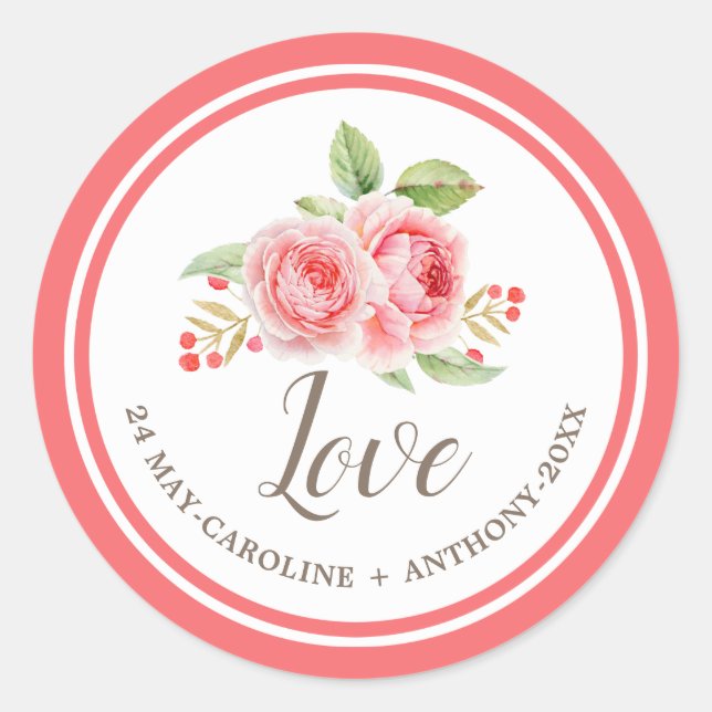 Amour. Stickers mariage Rose Watercolor (Devant)