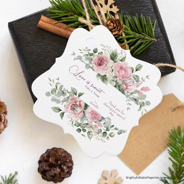 Amour Sucré Prenez une Friandise Étiquette de Mari (Love blooms sweetly! Customize our 'Love Sweet Take a Treat' Peonies Favor Tag .)
