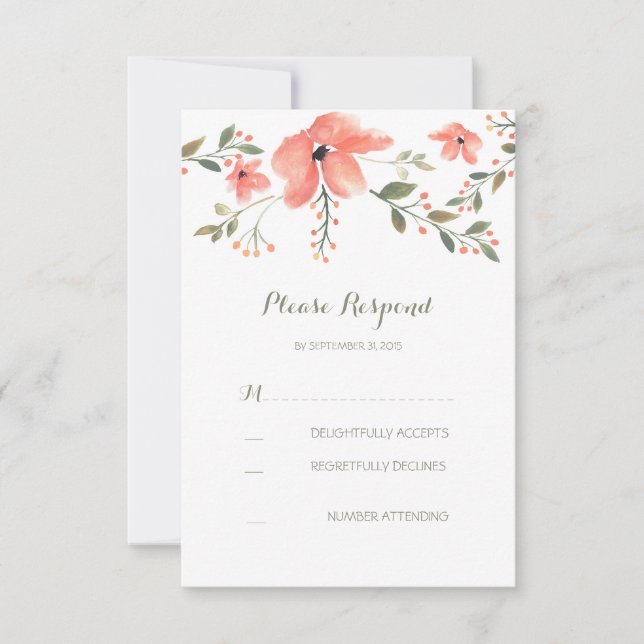 amoureuse couleur florale mariage carte RSVP (Devant)