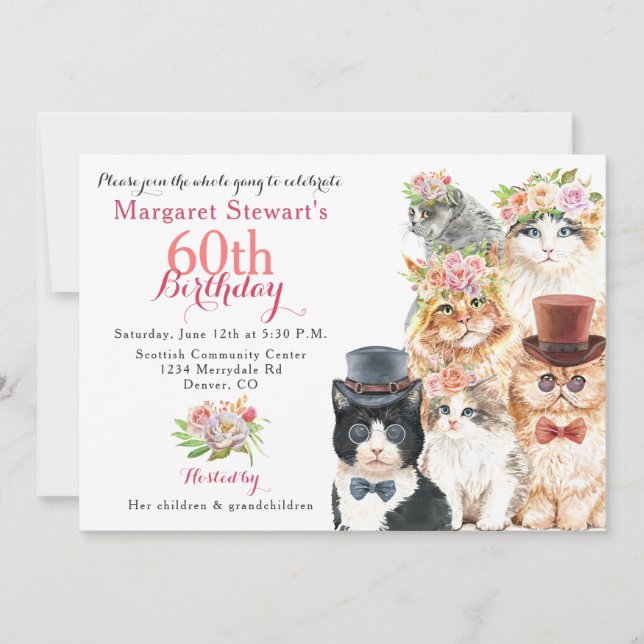 Amoureux de les chats 60e anniversaire Invitation  (Devant)