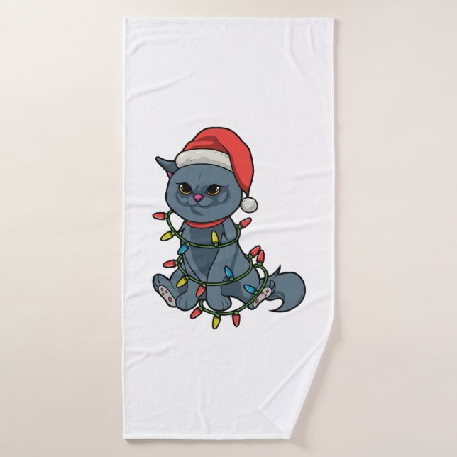 Amoureux de les chats Noël Cadeau Kitten Xmas Ligh (Serviette de bain)