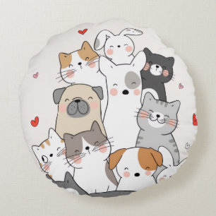Amoureux des animaux Kawaii Décor Coussin rond