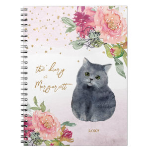 Amoureux des chats Pink Flower Pretty Girl Journal