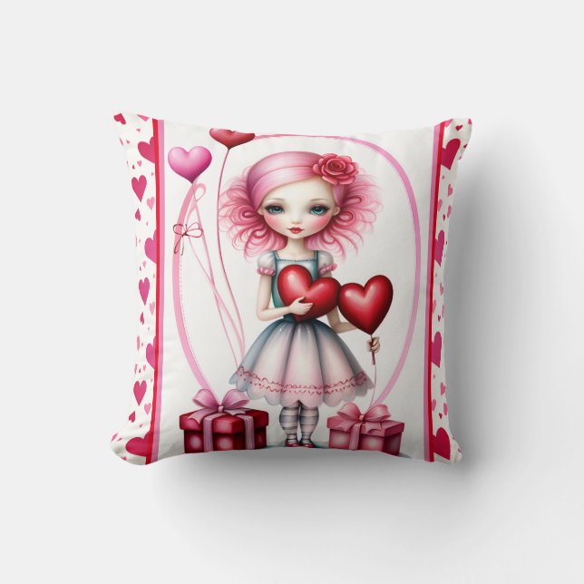 Amoureux Valentine Fille Jeter Oreiller (Recto)