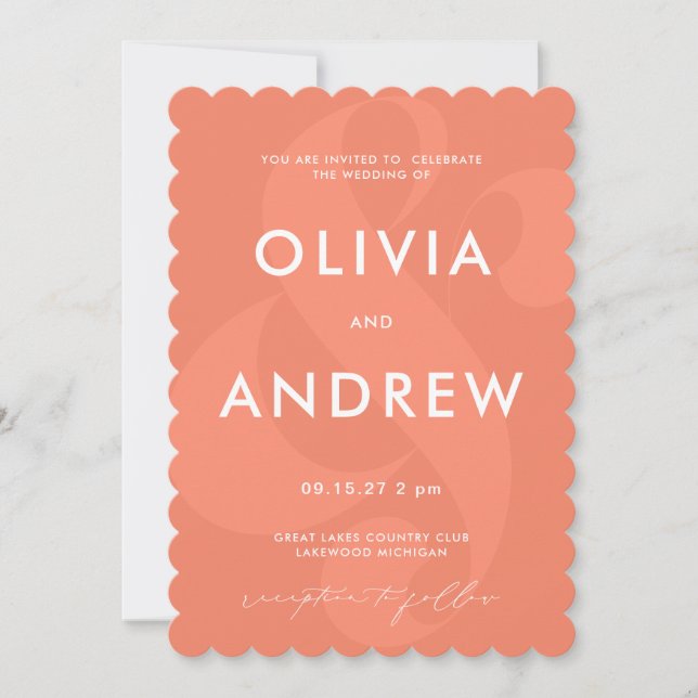 Ampersand Corail Peach Faire-part de mariage rose (Devant)