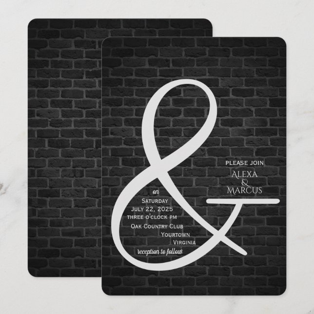 Ampersand Faire-part de mariage sur mur en brique  (Devant / Derrière)
