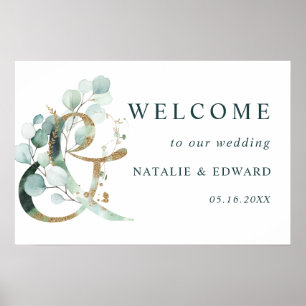 Ampersand Gold Greenery Mariage Affiche de bienven