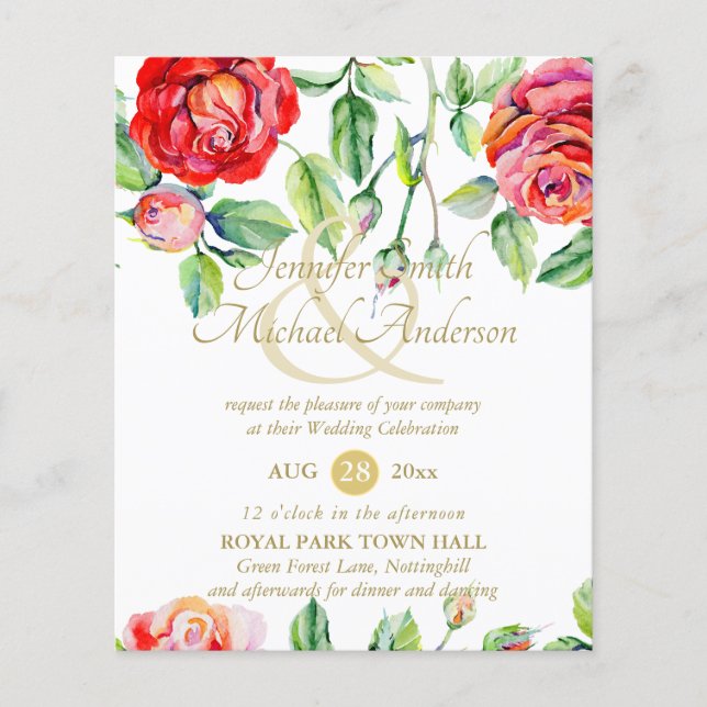 Ampersande d'or d'aquarelle de Roses rouges indulg (Devant)