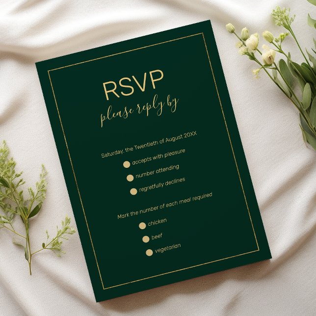 Amperson en or vert foncé simple mariage RSVP (Simple dark green gold ampersand wedding RSVP)