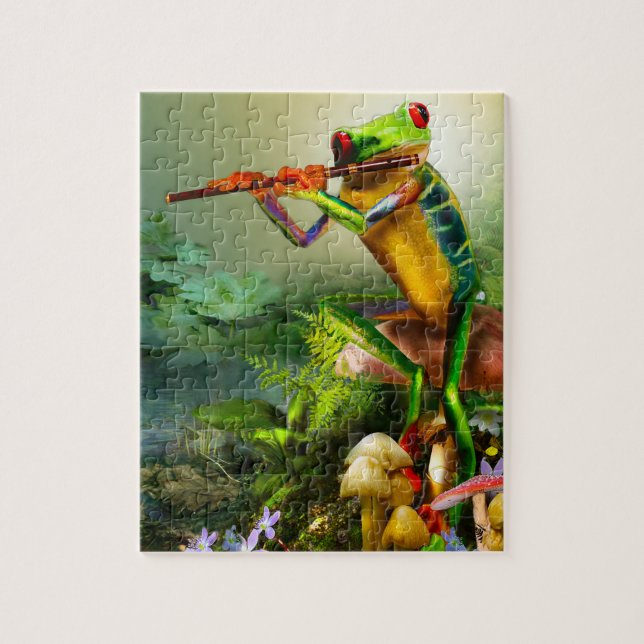 Amphibie, grenouille, jouant la cannelure, puzzle (Vertical)