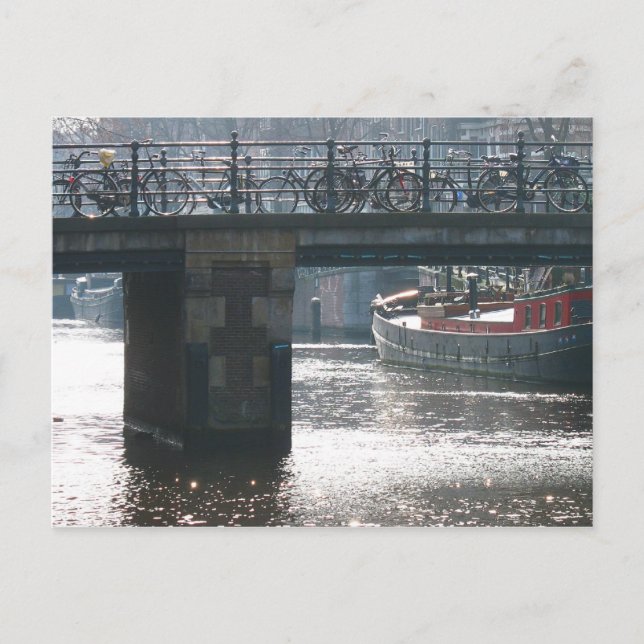 Amsterdam Bicycle Bridge Canal Photo Carte postale (Devant)
