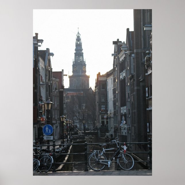 Amsterdam Canal Bike Church Holland Photo Poster (Devant)