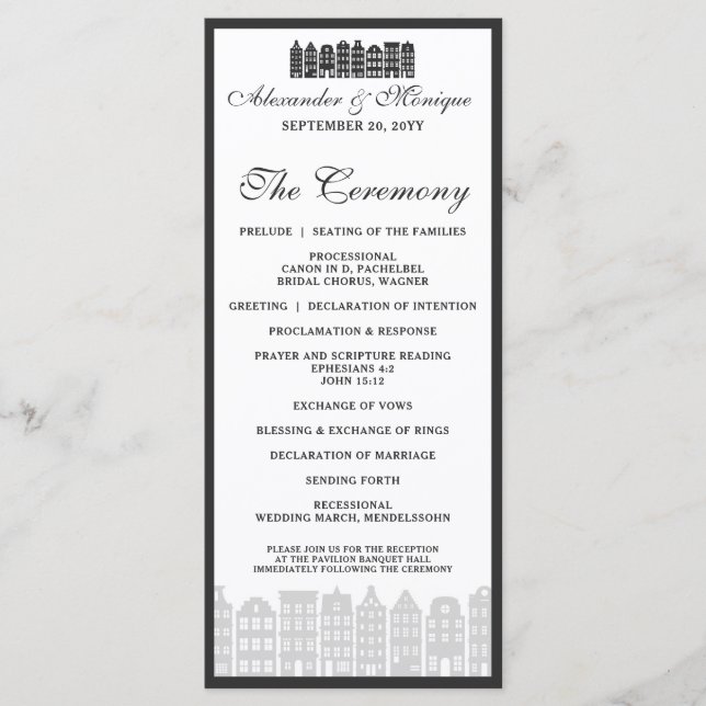 Amsterdam Canal Row Houses Dutch Wedding Programme (Devant)