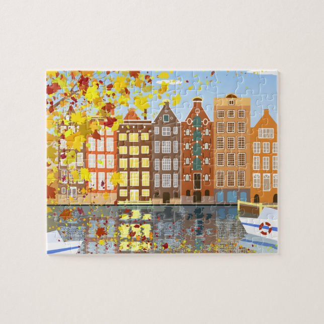 Amsterdam City Autumn Puzzle avec boîte cadeau (Horizontal)