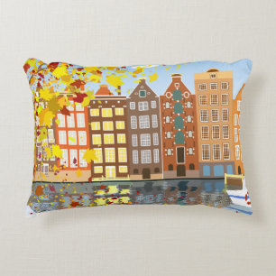 Amsterdam City Canal Automne Coussin coloré