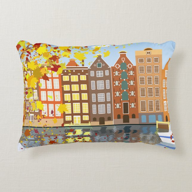 Amsterdam City Canal Automne Coussin coloré (Devant)