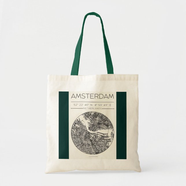 Amsterdam City Map Tote Bag Minimal Travel Design (Devant)