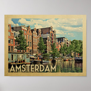 Amsterdam Poster Vintage voyage Imprimer Pays-Bas