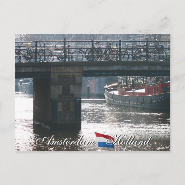 Amsterdam Vélos sur Bridge Holland Carte postale (Devant)