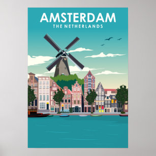 Amsterdam Vintage Minimal Retro Travel Poster