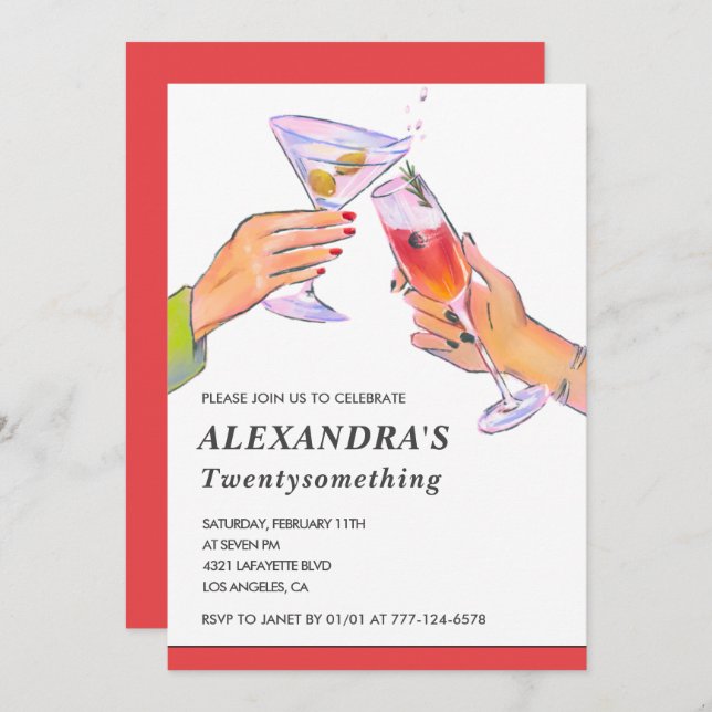 Amusant 28e anniversaire fêtes Invitations Cocktai (Devant / Derrière)