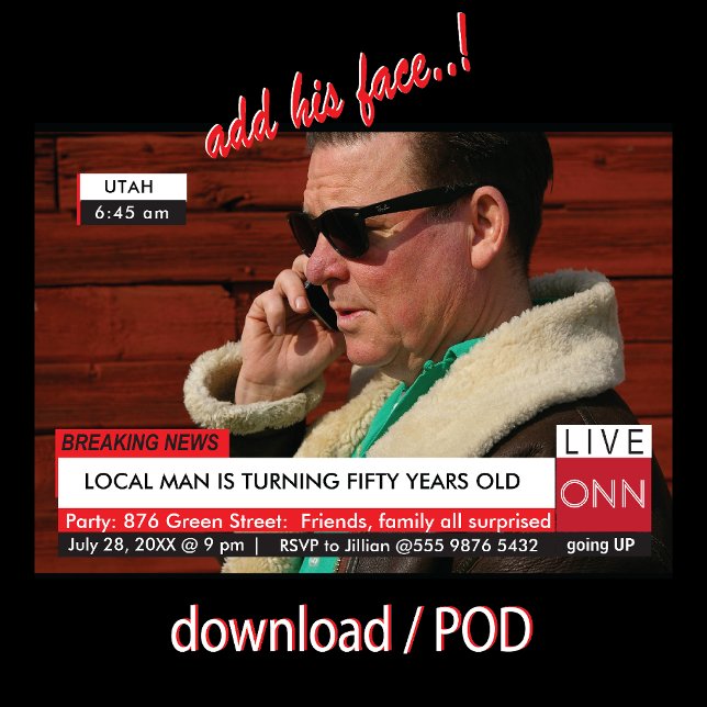 Amusant 50e anniversaire Invitation 🎉 Faux TV New (Créateur téléchargé)