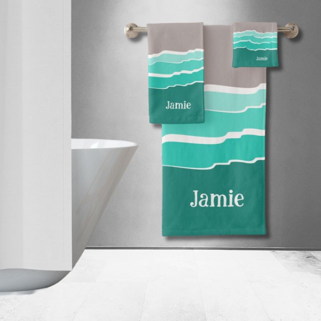 Amusant Abstrait Sunset Beach Shell & Nom (Fun Abstract Sunset Beach Shell & Name Bath Towel Set)