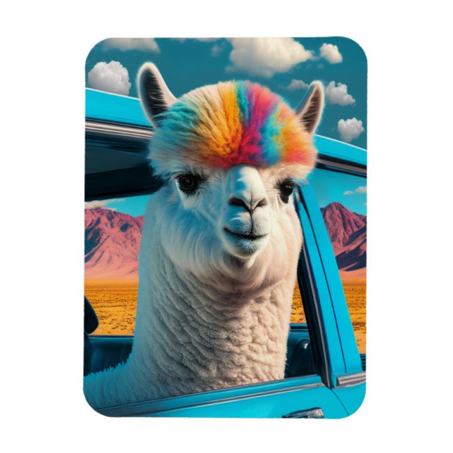 Amusant Alpaca dans une voiture Art Magnet flexibl (Vertical)