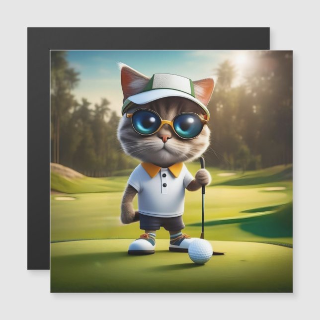 Amusant Animé Cat Golf Player, (Devant / Derrière)