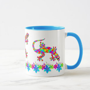 Amusant Arc-en-ciel Salamander Mug avec Fleurs Lum