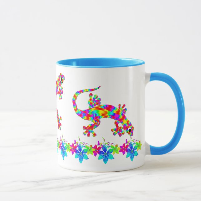 Amusant Arc-en-ciel Salamander Mug avec Fleurs Lum (Droite)