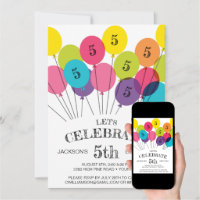 Carte D'invitation D'anniversaire Pour Enfants Avec Des Ballons Colorés.