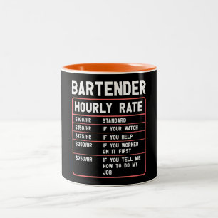 Amusant barman Taux horaire Mug café à deux tons