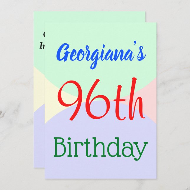 Amusant, Basic "96th Birthday" Invitation d'annive (Devant / Derrière)