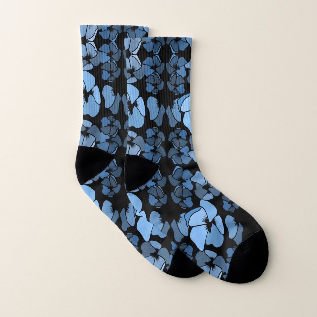 Amusant Bleu vivid et Motif Floral Noir (Paire)
