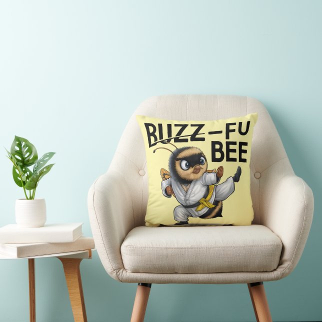 Amusant Buzz-Fu Bee Arts Martiaux Jeter Oreiller (Chaise)