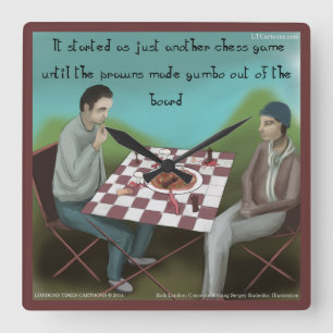 Amusant Cajun Chess Carré Horloge murale