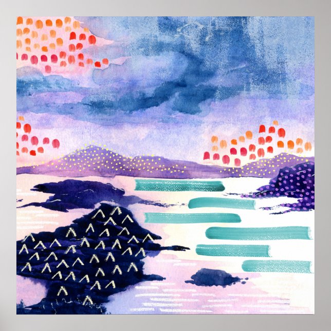 Amusant coloré écossais loch aquarelle Poster (Devant)