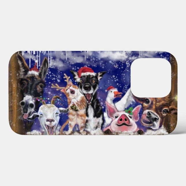 Amusant coque iphone de Noël Bonne fête des animau (Verso (horizontal))