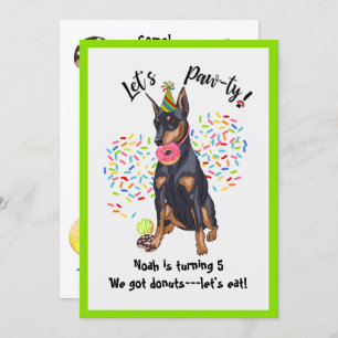 Amusant Doberman Donut Invitation de fête d'annive