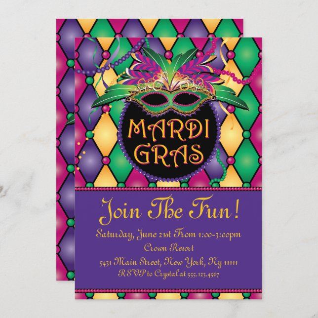 Amusant et festif, Mardi Gras Invitations (Devant / Derrière)