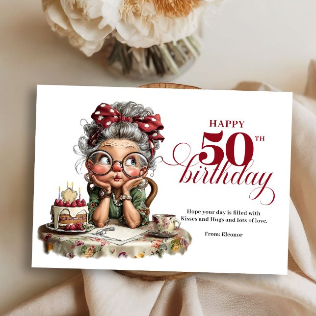 Amusant et original, carte de 50 ans pour une dame (Quirky fun 50 lady greeting whimsical birthday)
