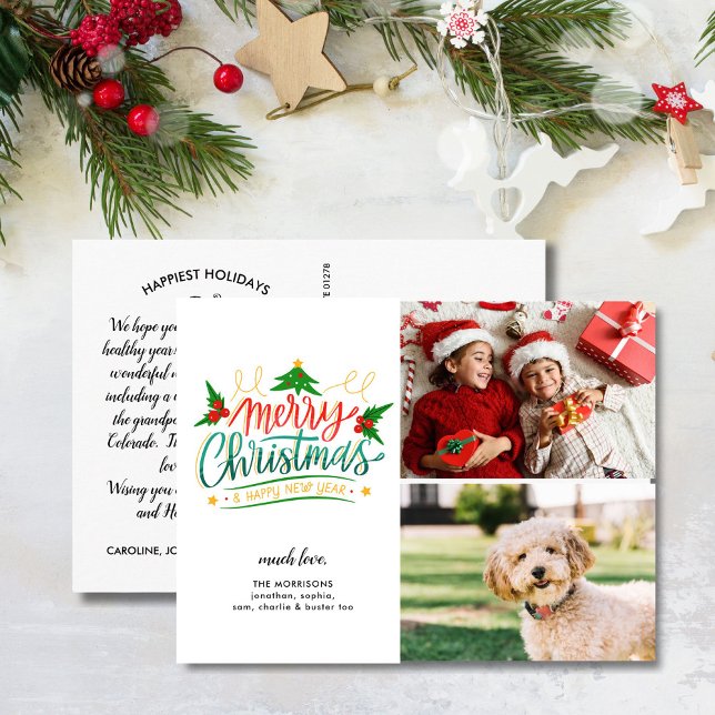 Amusant, Festive Joyeux Noël, 2 Photos Carte Posta (Créateur téléchargé)