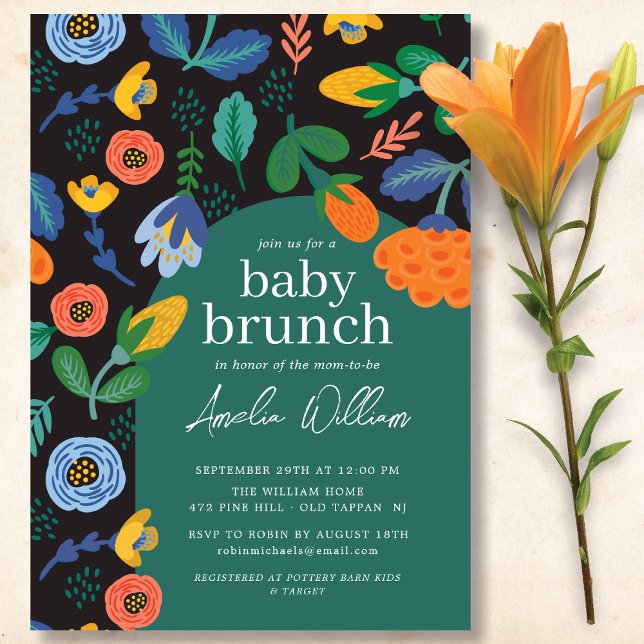 Amusant Floral coloré Baby Brunch Invitation (Créateur téléchargé)