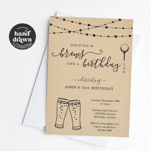 Amusant Golf & Bière Anniversaire Fête Invitation