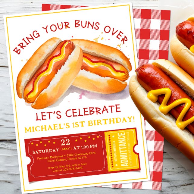 Amusant Hot Dog Invitation d'anniversaire - Kids C (Funny Hot Dog Birthday Party Cookout Invite)