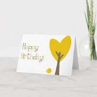 Amusant Jaune Oiseau et Coeur d'Arbre Bonne carte 