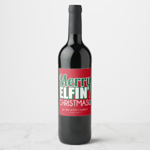 Amusant Joyeux Elfing Noël Vins Étiquettes