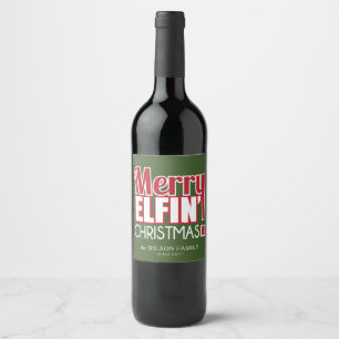 Amusant Joyeux Étiquettes de vin de Noël Elfin