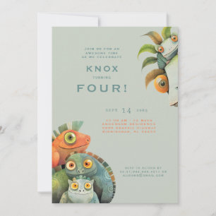 Amusant Lizard 4e anniversaire fête Invitation